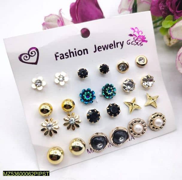 Allay artificial earrings pack of 12 Alloy earrings pack of 12 2