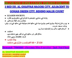 120 SY PORTION FOR SALE, AL GHAFFAR NAGORI CITY, ADJACENT GOHAR GREEN CITY, LEASED, BOUNDARY WALL, GATED SOCIETY. PARK FACING. BEAUTIFUL MOSQUE OF SOCIETY