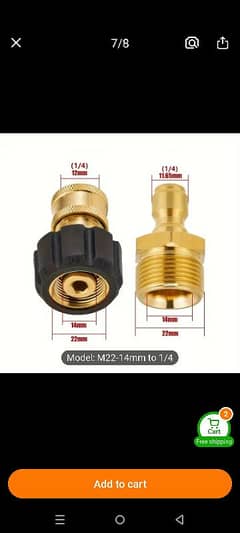 High Pressure Washer Adapter Kit, M22 14mm to 1/4