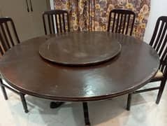 Pure Wood Round Dining Table with 6 chairs