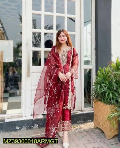 3pcs women's stitched organza embroidered suit