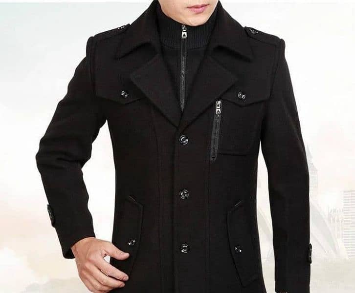 winter Black button trench coat for men 1