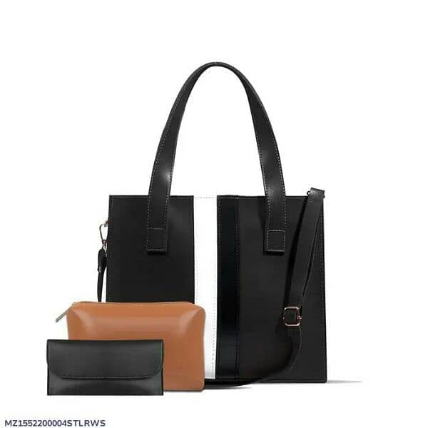 Women's PU Leather Plain Hand Bag Set 0