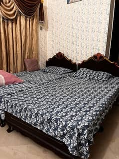 Shisham Wood Single Bed Set with Mattresses & Side Tables – For Sale