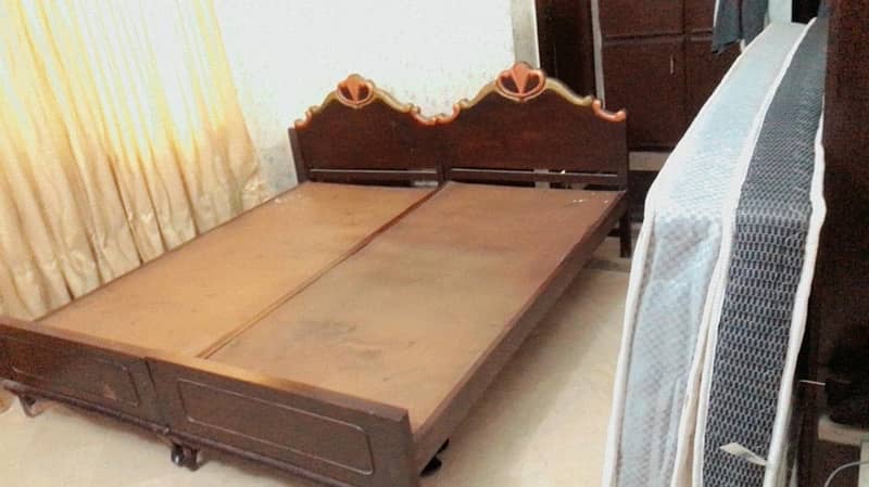 Shisham Wood Single Bed Set with Mattresses & Side Tables – For Sale 1