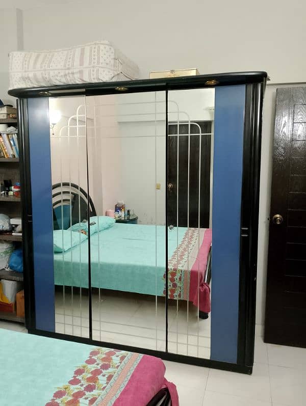 Bed with 2 side table & mattress & 3 door cupboard 1