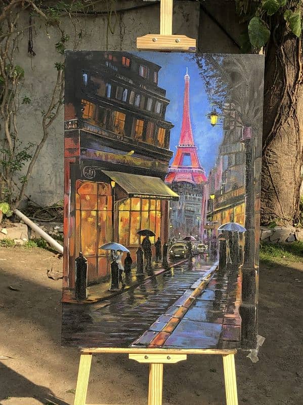 Rainy night in Paris -Hand painted Canvas 0