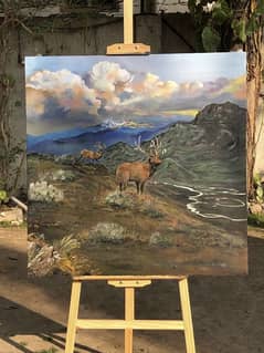 Markhor in the Wild - Hand Painted Pakistani Mountain Landscape