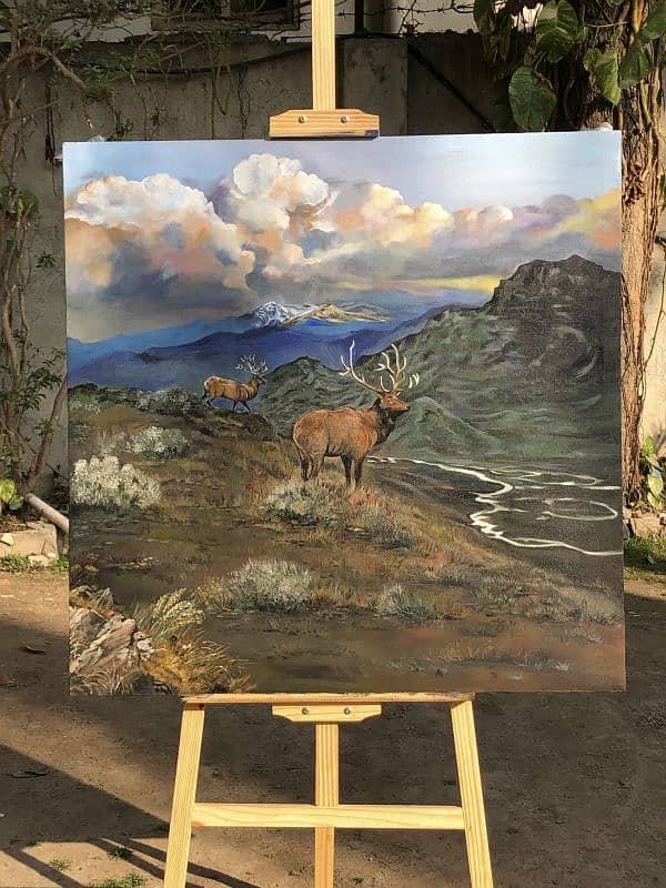 Markhor in the Wild - Hand Painted Pakistani Mountain Landscape 0