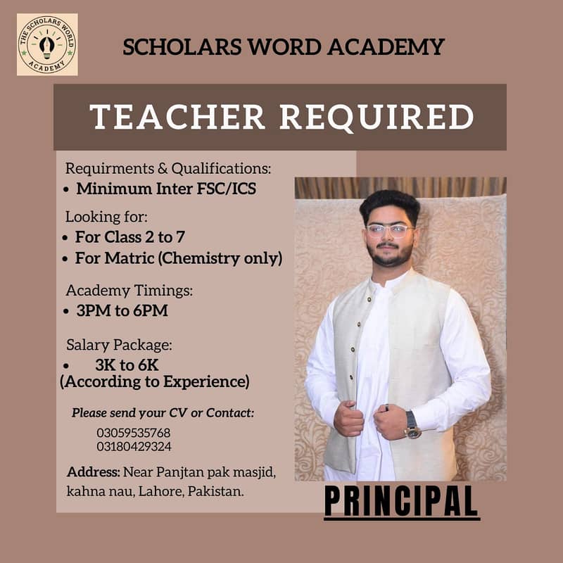 Female teacher required for academy, teacher job 1