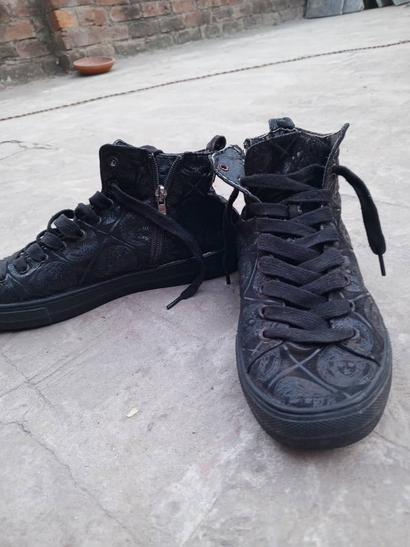 Versace black embroided leather shoes imported 1