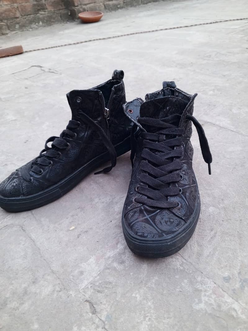 Versace black embroided leather shoes imported 2