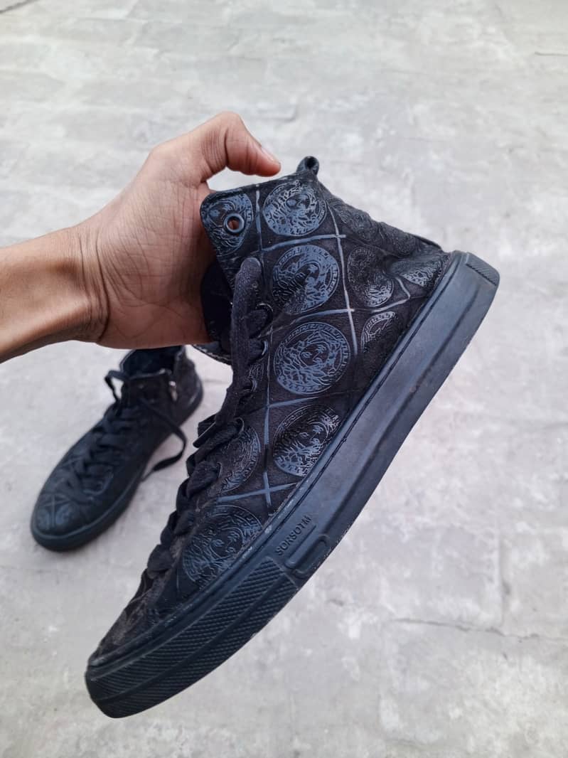 Versace black embroided leather shoes imported 4