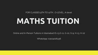 Tutor for classes 9th-12th, O-level, A-level