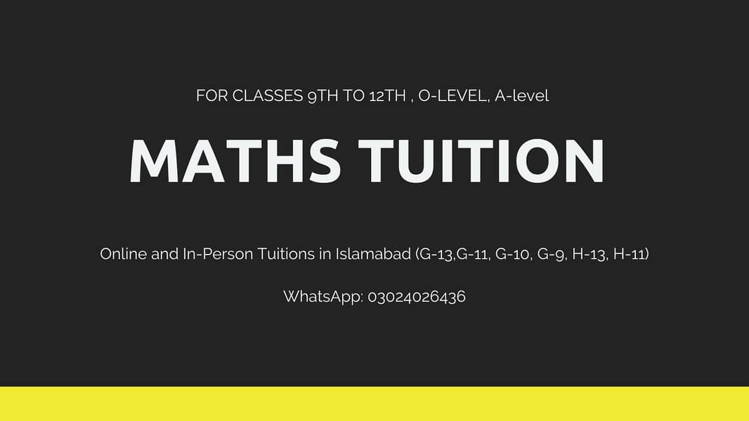 Tutor for classes 9th-12th, O-level, A-level 0