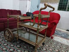 wooden Chinioti Tea Trolley with 4 steps Serving Square ShapeTeatrolly