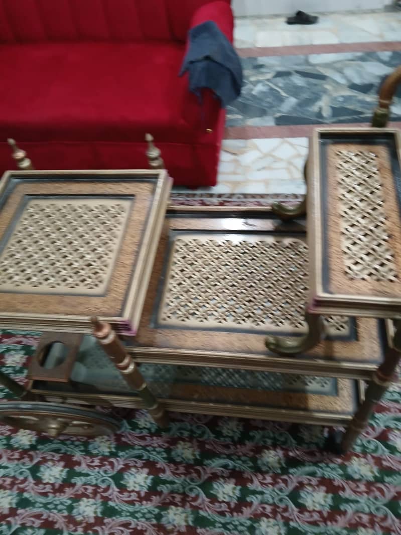 wooden Chinioti Tea Trolley with 4 steps Serving Square ShapeTeatrolly 4