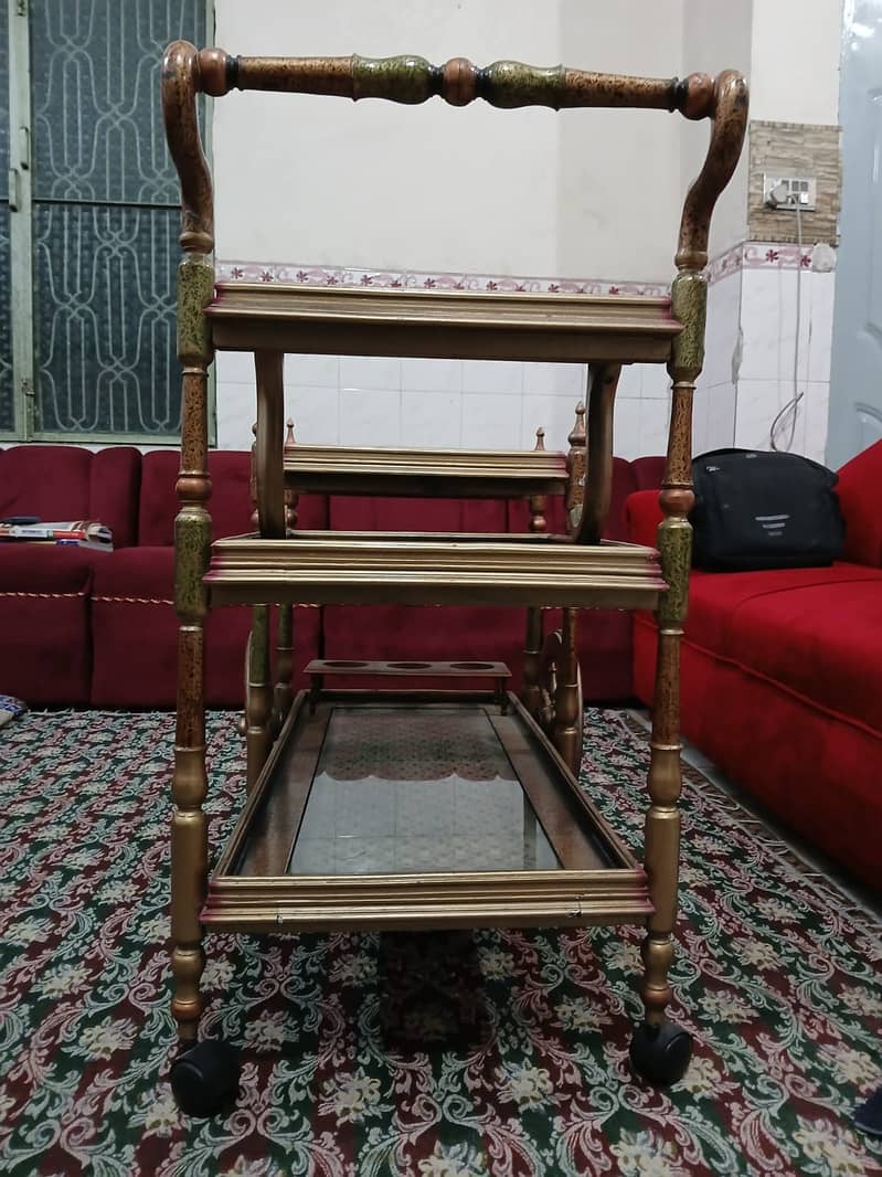 wooden Chinioti Tea Trolley with 4 steps Serving Square ShapeTeatrolly 5