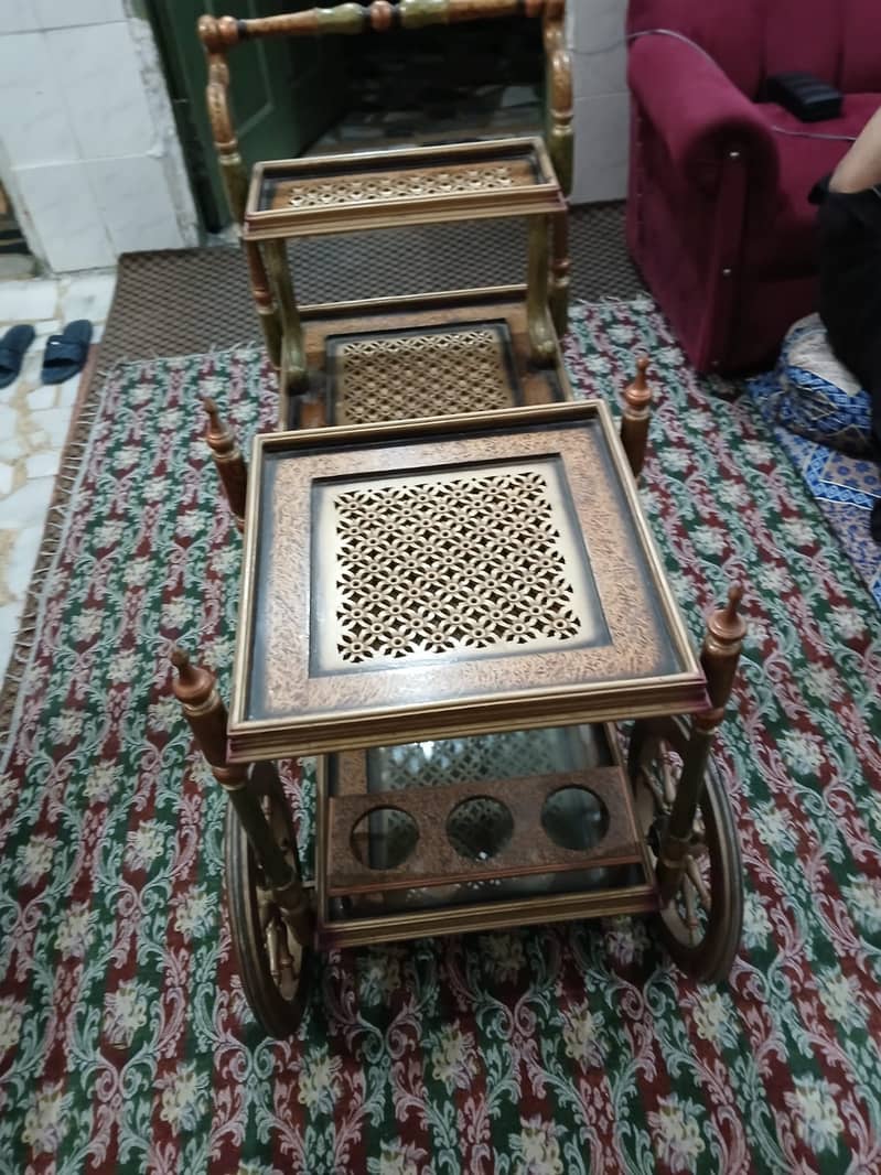 wooden Chinioti Tea Trolley with 4 steps Serving Square ShapeTeatrolly 8