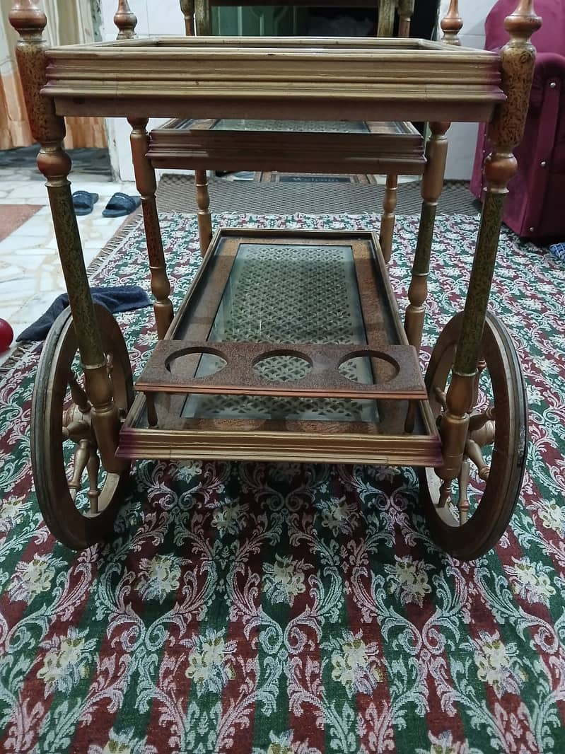 wooden Chinioti Tea Trolley with 4 steps Serving Square ShapeTeatrolly 11