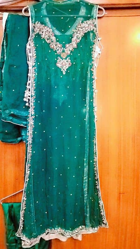 Green embroidery dress with silver work 1