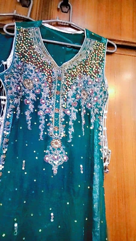 Green embroidery dress with silver work 2