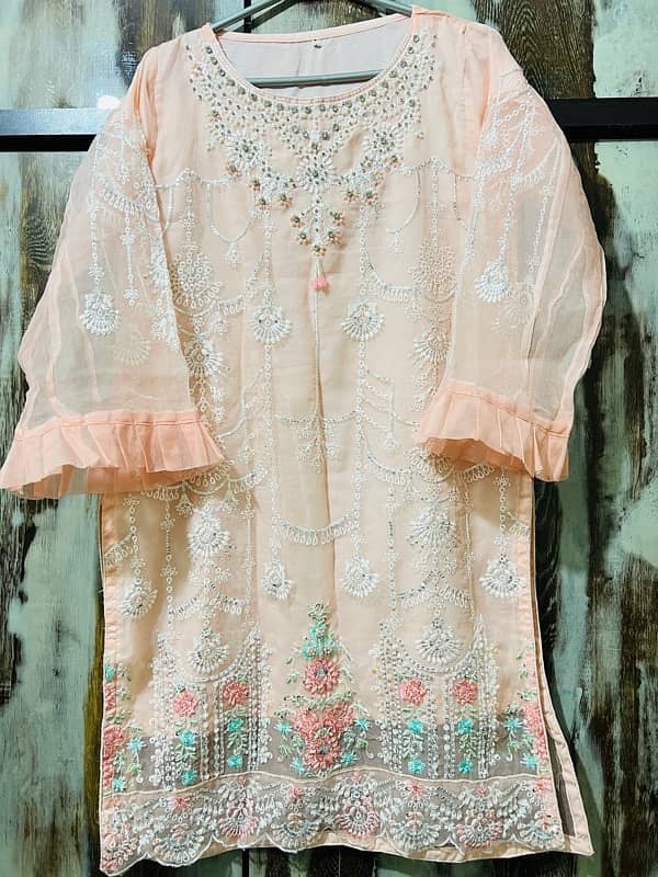 Elegant Peach Embroidered Stitched Dress with Dupatta 0