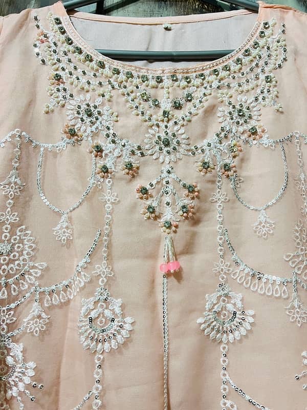 Elegant Peach Embroidered Stitched Dress with Dupatta 1