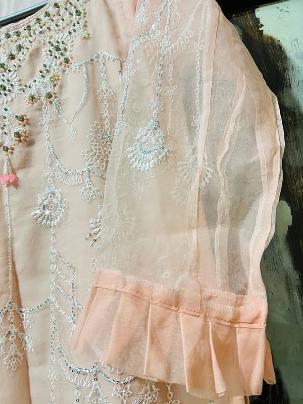 Elegant Peach Embroidered Stitched Dress with Dupatta 2