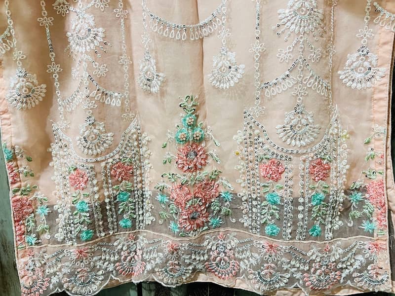 Elegant Peach Embroidered Stitched Dress with Dupatta 3