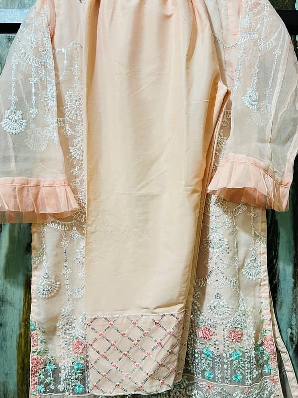 Elegant Peach Embroidered Stitched Dress with Dupatta 4