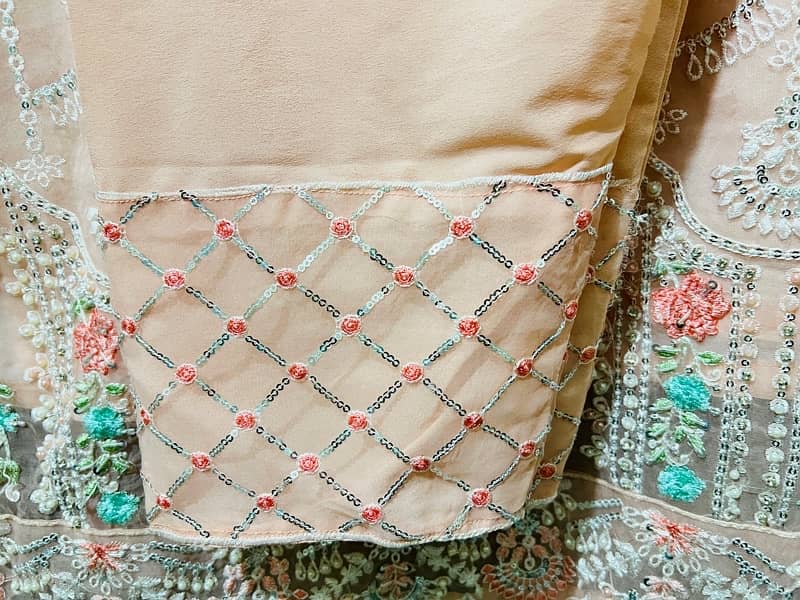 Elegant Peach Embroidered Stitched Dress with Dupatta 5