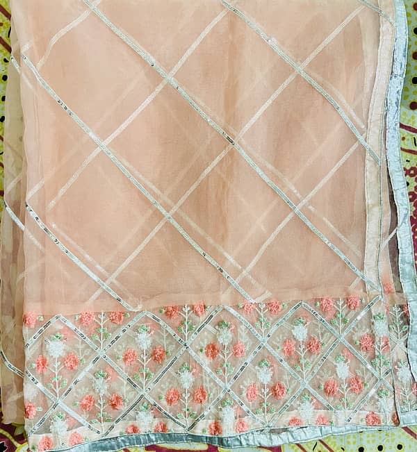 Elegant Peach Embroidered Stitched Dress with Dupatta 6