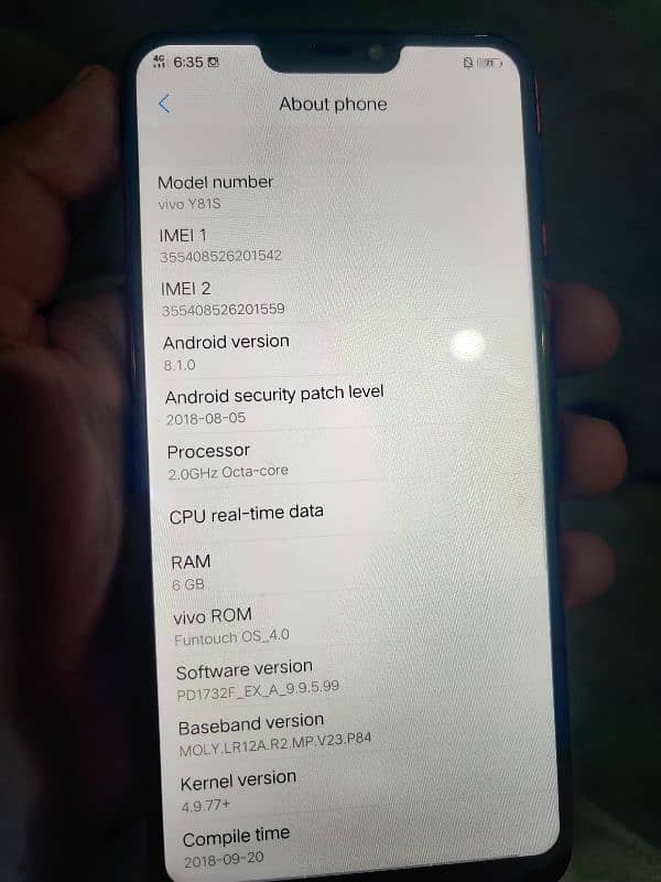 Vivo y81s For sale 6/128 gb 6