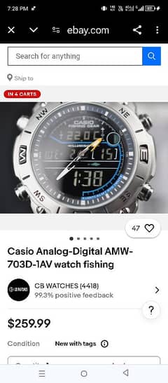 Casio Analog-Digital AMW-703D-1AV watch fishing