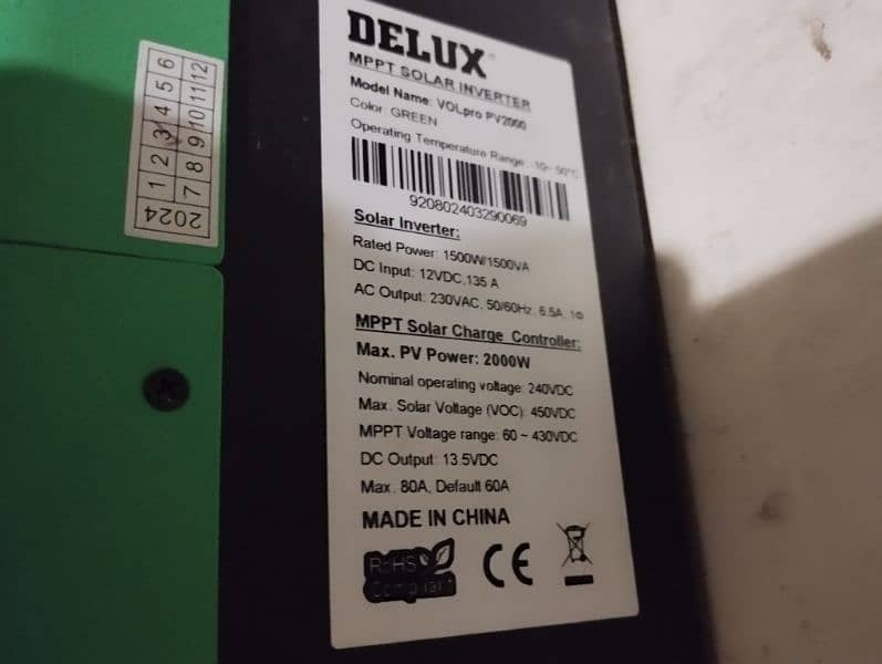 Delux PV 2000 Hybrid Inverter 5 Month Use 10/10 condition. 2