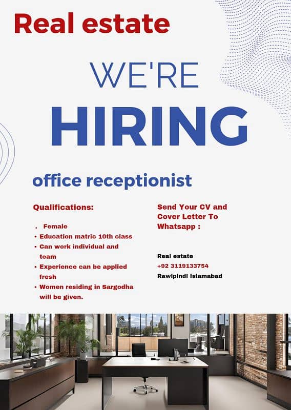 female staff need for receptionist 0