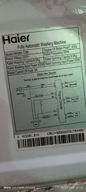 Haier Automatic 8.5kg washing machine 5