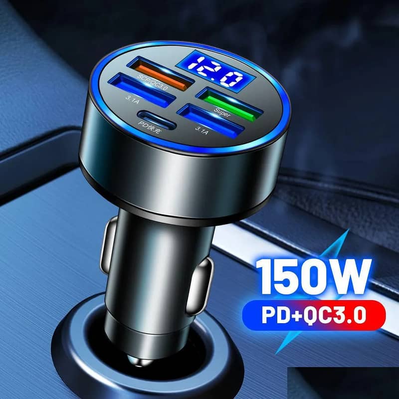 100W 5 Ports Car Charger Fast Charging PD QC3.0 USB C Car Charger 0