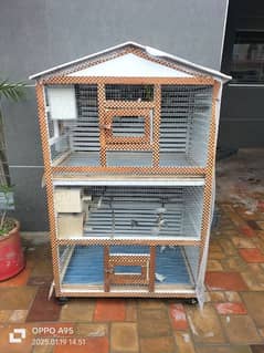 wooden cage with 4 door, 2 doors in front. or 2 doors in left side