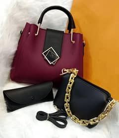 pu leather handbag  3 piece set