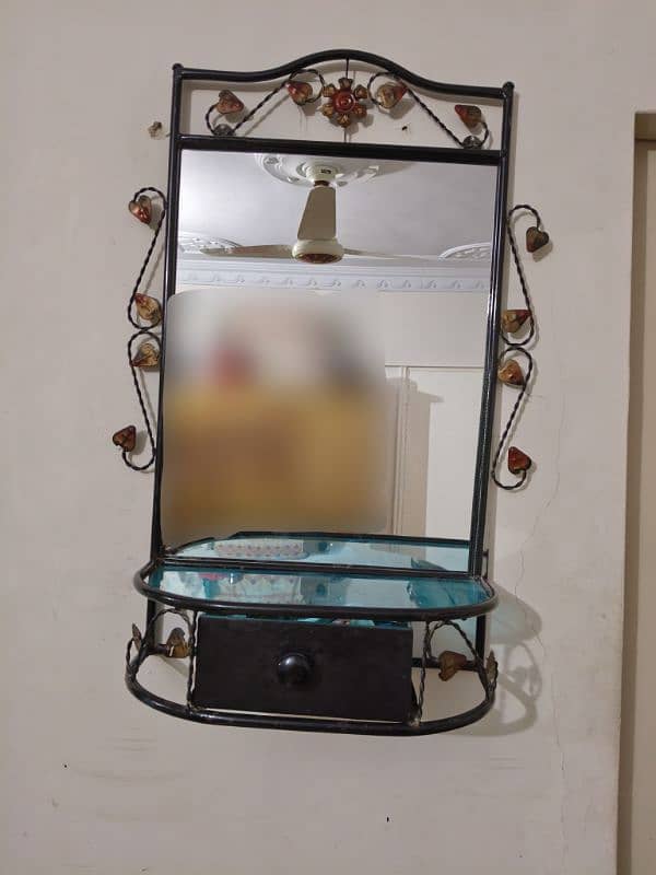 Wall Hanging Mirror with single shelf (Made with iron) [Ignore Blur] 0