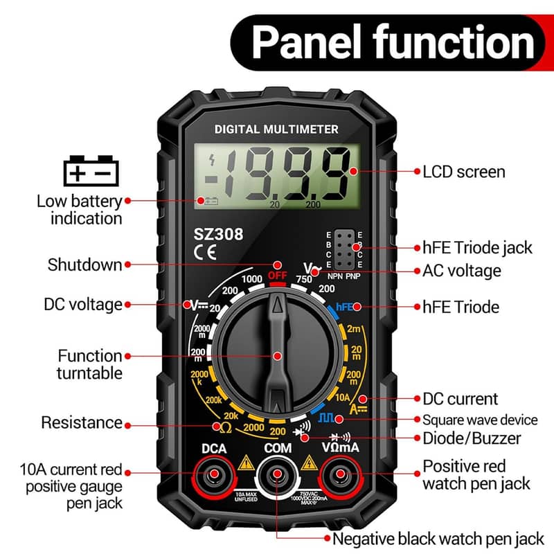 Professional Volt Meter Digital Multimeter 2000 Counts Voltage Tester 9