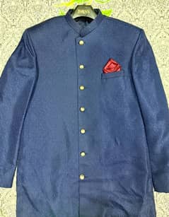 blue plain sherwani