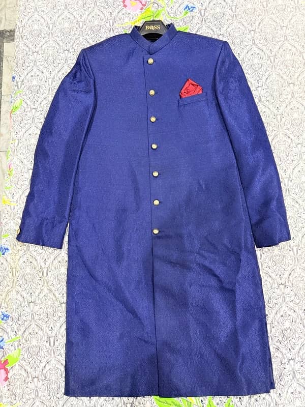 blue plain sherwani 1