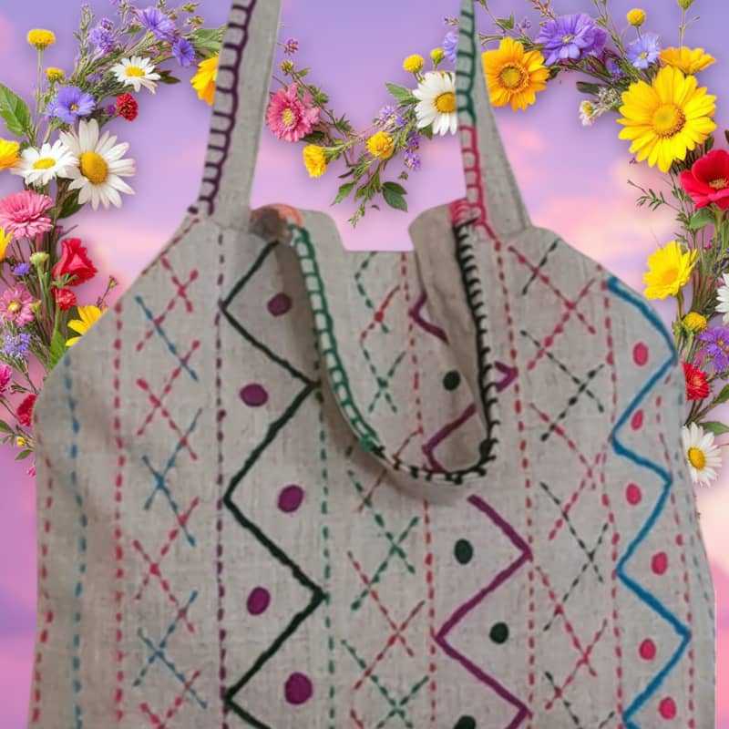 It's special embroidered bag made of jute fabric. 10