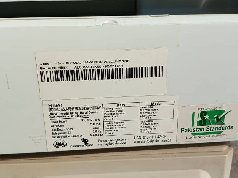 HFM modal pin back Haier 1.5 ton DC inverter heat and cool 1