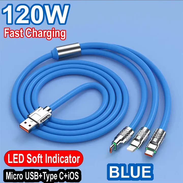 3 in 1 (120W) Type C Micro USB iOS Data Cable Fast Charging 8