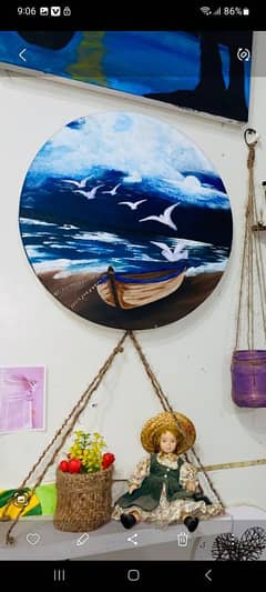 A beautiful painting of sea and the birds flying in the sky