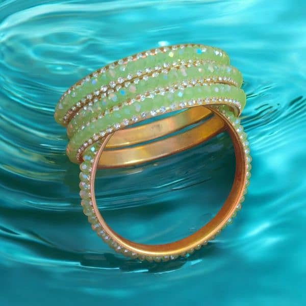 Dubai Handcrafted Glass Bangles with Glitter and Rhinestones 2